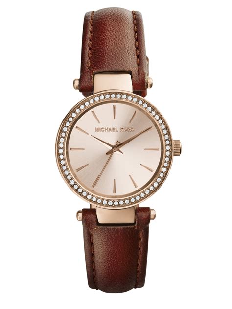 michael kors petite darci rose gold tone leather watch